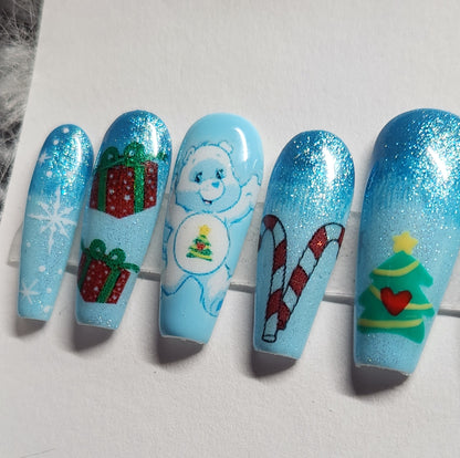 Christmas Wishes Bear Care Bear Press On Nails