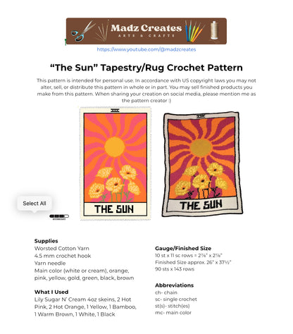 The Sun Tarot Tapestry Pattern